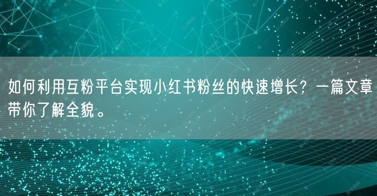 如何利用互粉平台实现小红书粉丝的快速增长？一篇文章带你了解全貌。