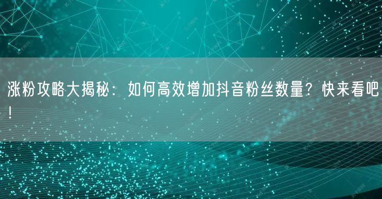 涨粉攻略大揭秘：如何高效增加抖音粉丝数量？快来看吧！