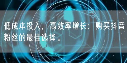低成本投入，高效率增长：购买抖音粉丝的最佳选择。