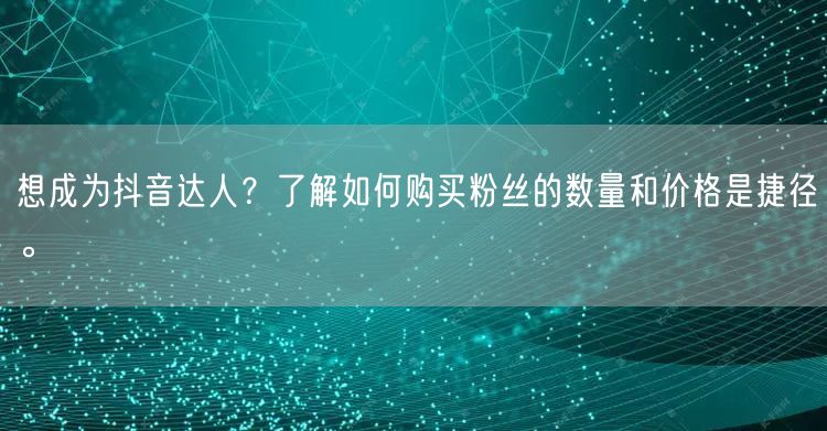 想成为抖音达人？了解如何购买粉丝的数量和价格是捷径。