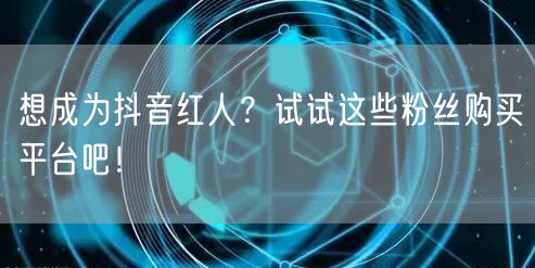 想成为抖音红人？试试这些粉丝购买平台吧！